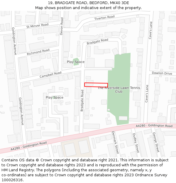 19, BRADGATE ROAD, BEDFORD, MK40 3DE: Location map and indicative extent of plot