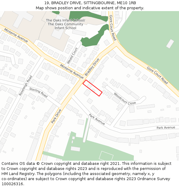 19, BRADLEY DRIVE, SITTINGBOURNE, ME10 1RB: Location map and indicative extent of plot