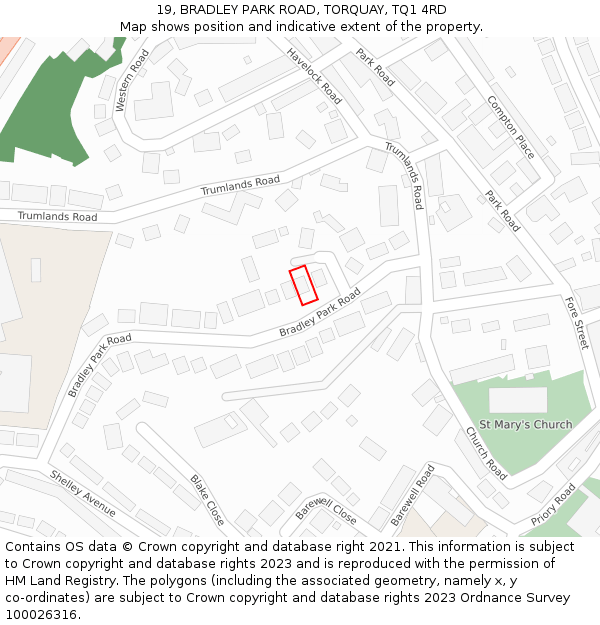 19, BRADLEY PARK ROAD, TORQUAY, TQ1 4RD: Location map and indicative extent of plot