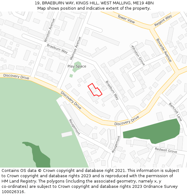 19, BRAEBURN WAY, KINGS HILL, WEST MALLING, ME19 4BN: Location map and indicative extent of plot