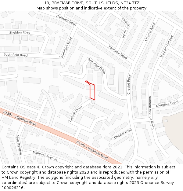 19, BRAEMAR DRIVE, SOUTH SHIELDS, NE34 7TZ: Location map and indicative extent of plot