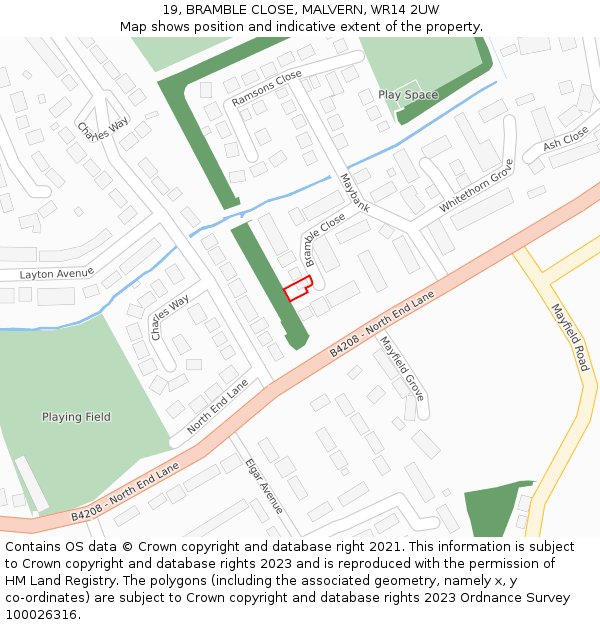 19, BRAMBLE CLOSE, MALVERN, WR14 2UW: Location map and indicative extent of plot