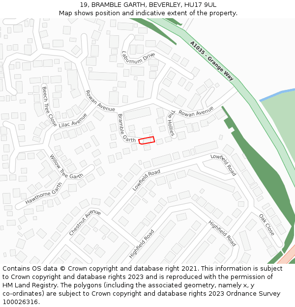 19, BRAMBLE GARTH, BEVERLEY, HU17 9UL: Location map and indicative extent of plot