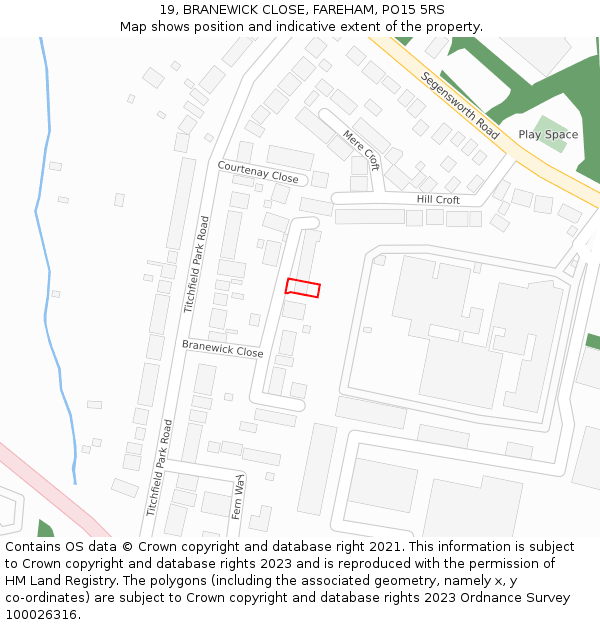 19, BRANEWICK CLOSE, FAREHAM, PO15 5RS: Location map and indicative extent of plot