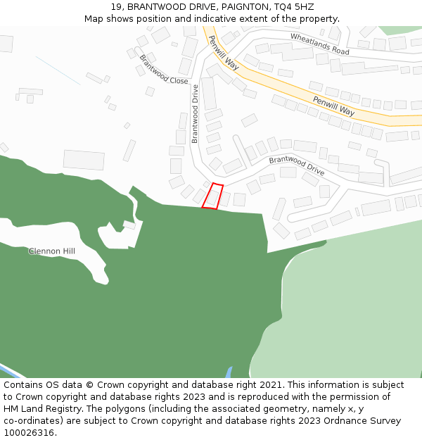 19, BRANTWOOD DRIVE, PAIGNTON, TQ4 5HZ: Location map and indicative extent of plot