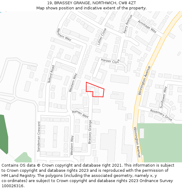 19, BRASSEY GRANGE, NORTHWICH, CW8 4ZT: Location map and indicative extent of plot