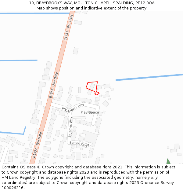 19, BRAYBROOKS WAY, MOULTON CHAPEL, SPALDING, PE12 0QA: Location map and indicative extent of plot