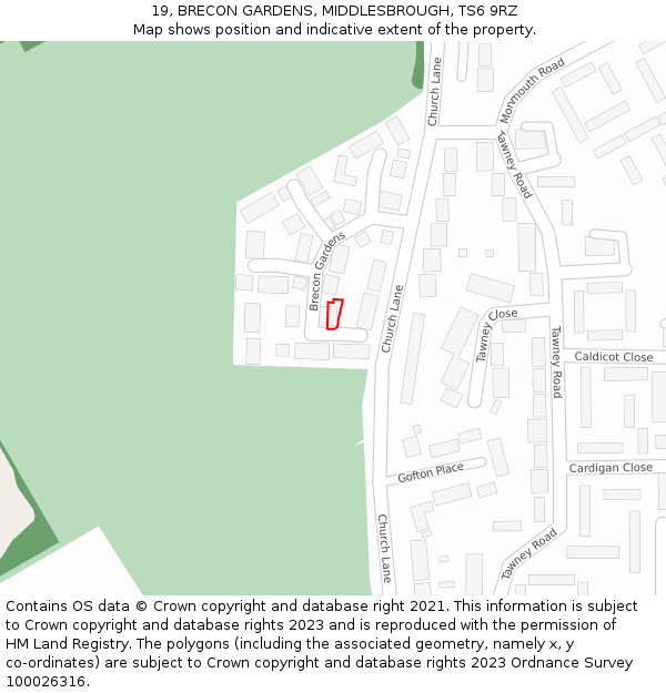 19, BRECON GARDENS, MIDDLESBROUGH, TS6 9RZ: Location map and indicative extent of plot