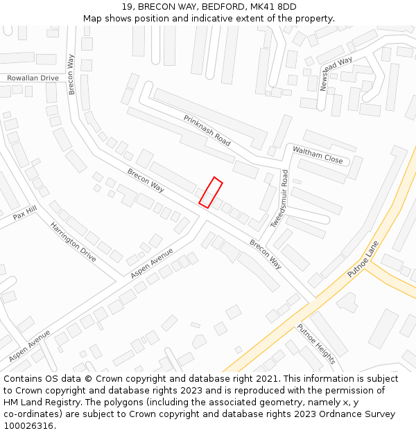 19, BRECON WAY, BEDFORD, MK41 8DD: Location map and indicative extent of plot