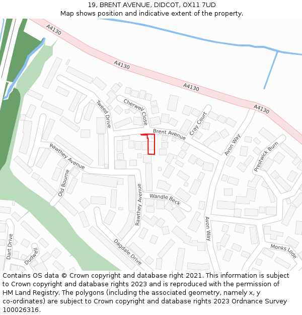 19, BRENT AVENUE, DIDCOT, OX11 7UD: Location map and indicative extent of plot