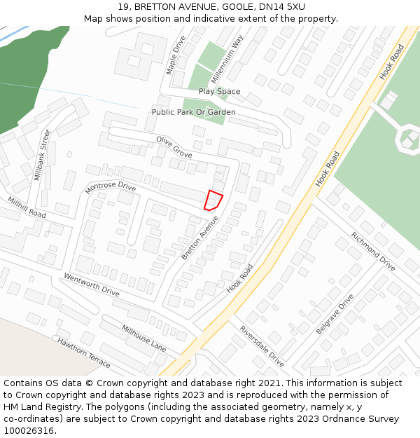 19, BRETTON AVENUE, GOOLE, DN14 5XU: Location map and indicative extent of plot