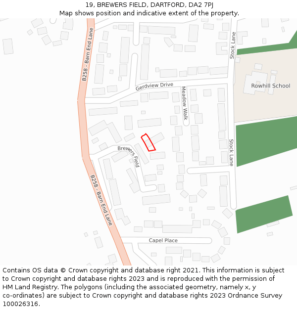 19, BREWERS FIELD, DARTFORD, DA2 7PJ: Location map and indicative extent of plot