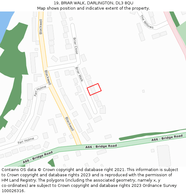 19, BRIAR WALK, DARLINGTON, DL3 8QU: Location map and indicative extent of plot