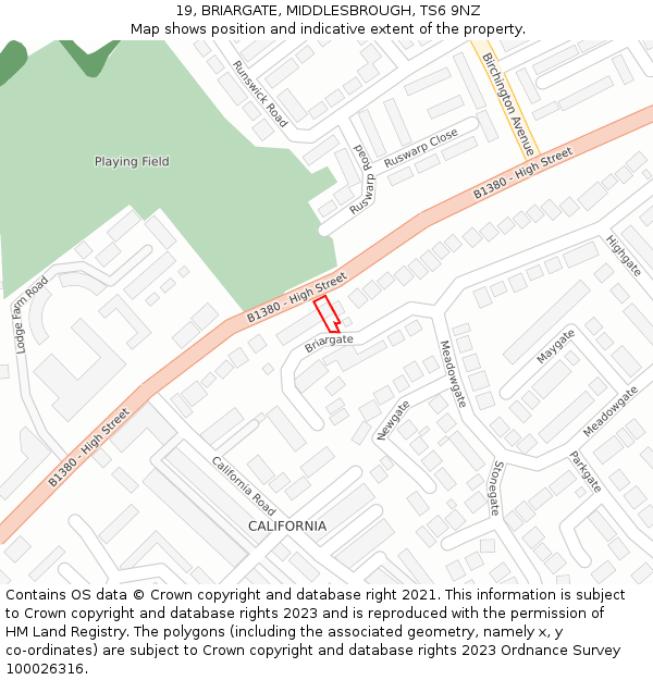 19, BRIARGATE, MIDDLESBROUGH, TS6 9NZ: Location map and indicative extent of plot