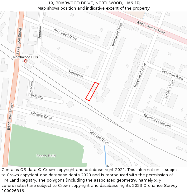 19, BRIARWOOD DRIVE, NORTHWOOD, HA6 1PJ: Location map and indicative extent of plot