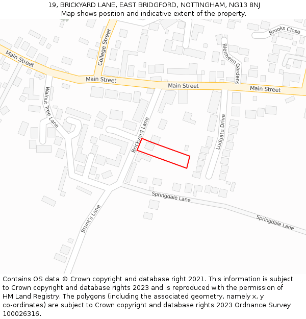 19, BRICKYARD LANE, EAST BRIDGFORD, NOTTINGHAM, NG13 8NJ: Location map and indicative extent of plot