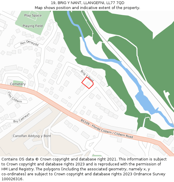 19, BRIG Y NANT, LLANGEFNI, LL77 7QD: Location map and indicative extent of plot