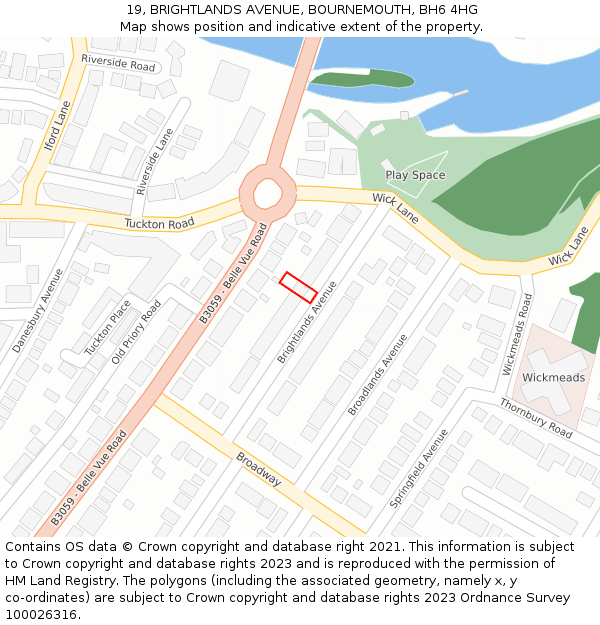 19, BRIGHTLANDS AVENUE, BOURNEMOUTH, BH6 4HG: Location map and indicative extent of plot