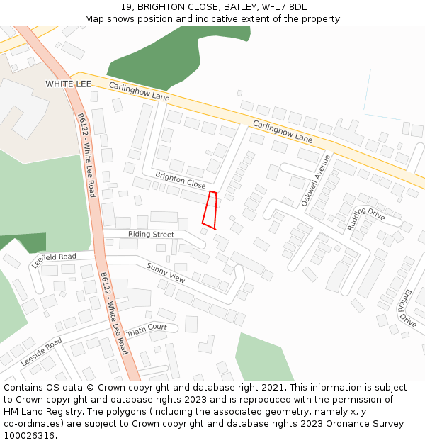 19, BRIGHTON CLOSE, BATLEY, WF17 8DL: Location map and indicative extent of plot