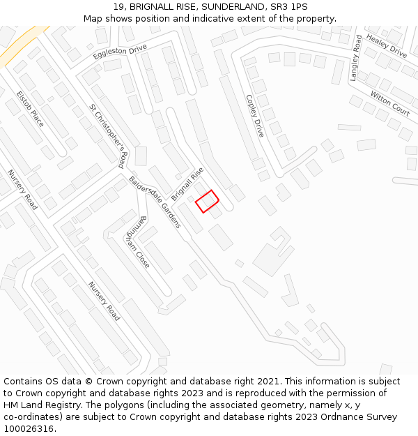 19, BRIGNALL RISE, SUNDERLAND, SR3 1PS: Location map and indicative extent of plot