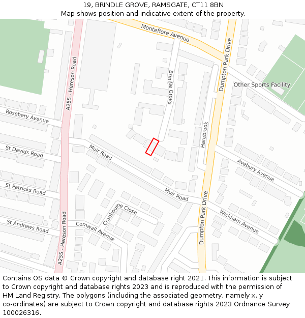 19, BRINDLE GROVE, RAMSGATE, CT11 8BN: Location map and indicative extent of plot