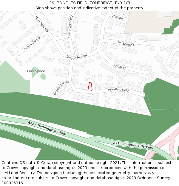 19, BRINDLES FIELD, TONBRIDGE, TN9 2YR: Location map and indicative extent of plot