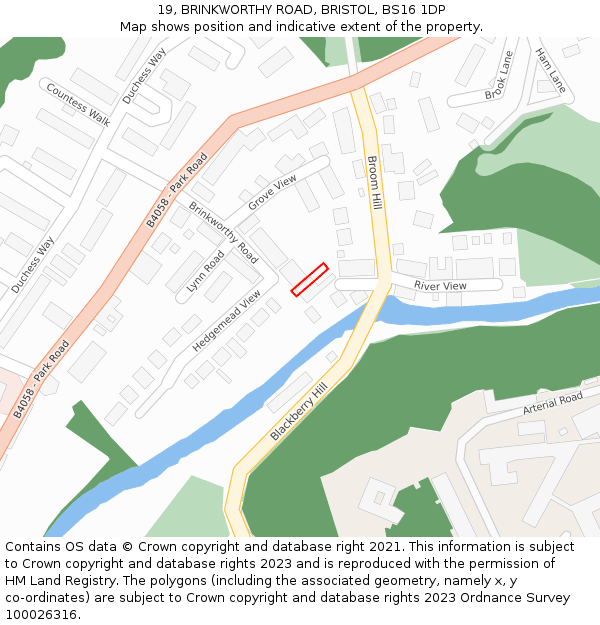 19, BRINKWORTHY ROAD, BRISTOL, BS16 1DP: Location map and indicative extent of plot