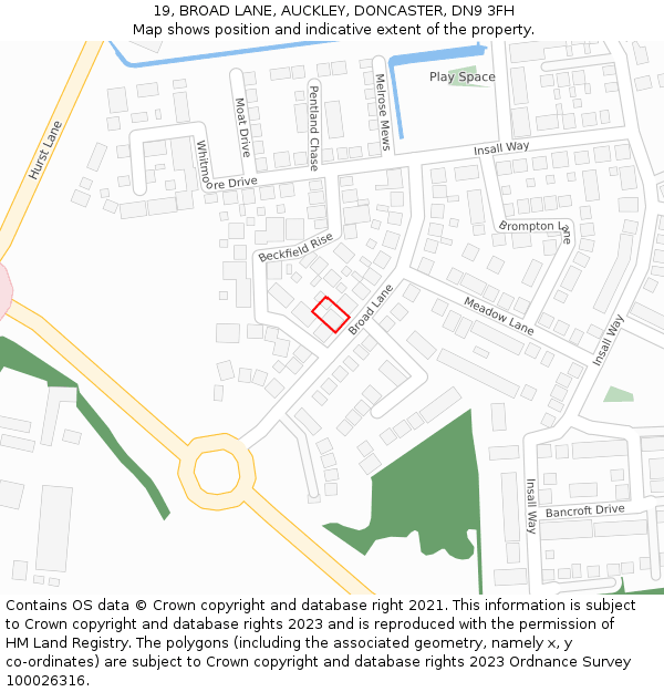 19, BROAD LANE, AUCKLEY, DONCASTER, DN9 3FH: Location map and indicative extent of plot