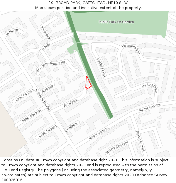 19, BROAD PARK, GATESHEAD, NE10 8HW: Location map and indicative extent of plot