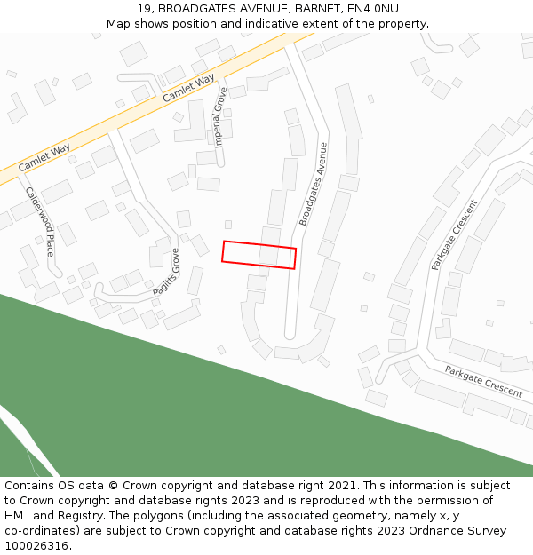 19, BROADGATES AVENUE, BARNET, EN4 0NU: Location map and indicative extent of plot