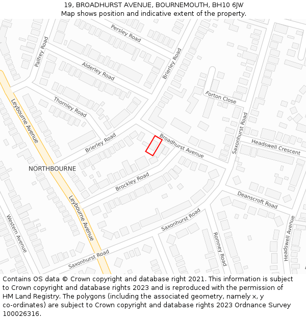 19, BROADHURST AVENUE, BOURNEMOUTH, BH10 6JW: Location map and indicative extent of plot