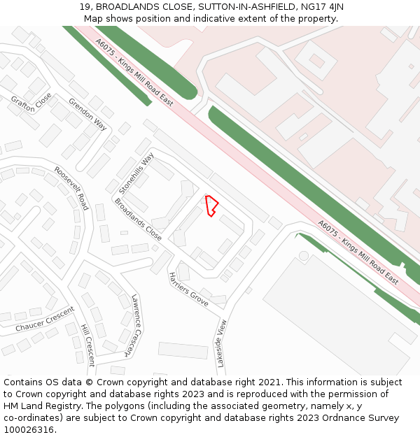 19, BROADLANDS CLOSE, SUTTON-IN-ASHFIELD, NG17 4JN: Location map and indicative extent of plot