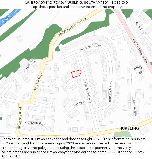 19, BROADMEAD ROAD, NURSLING, SOUTHAMPTON, SO16 0XD: Location map and indicative extent of plot