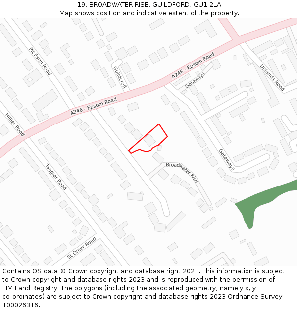 19, BROADWATER RISE, GUILDFORD, GU1 2LA: Location map and indicative extent of plot