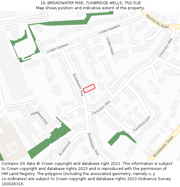 19, BROADWATER RISE, TUNBRIDGE WELLS, TN2 5UE: Location map and indicative extent of plot