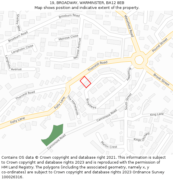 19, BROADWAY, WARMINSTER, BA12 8EB: Location map and indicative extent of plot