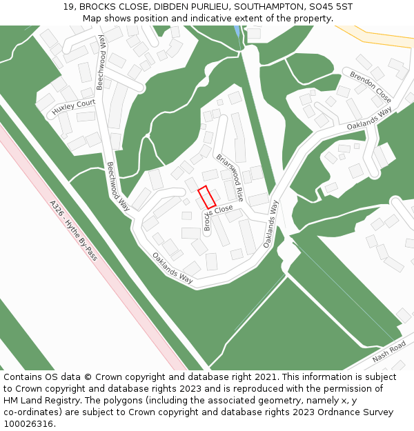 19, BROCKS CLOSE, DIBDEN PURLIEU, SOUTHAMPTON, SO45 5ST: Location map and indicative extent of plot