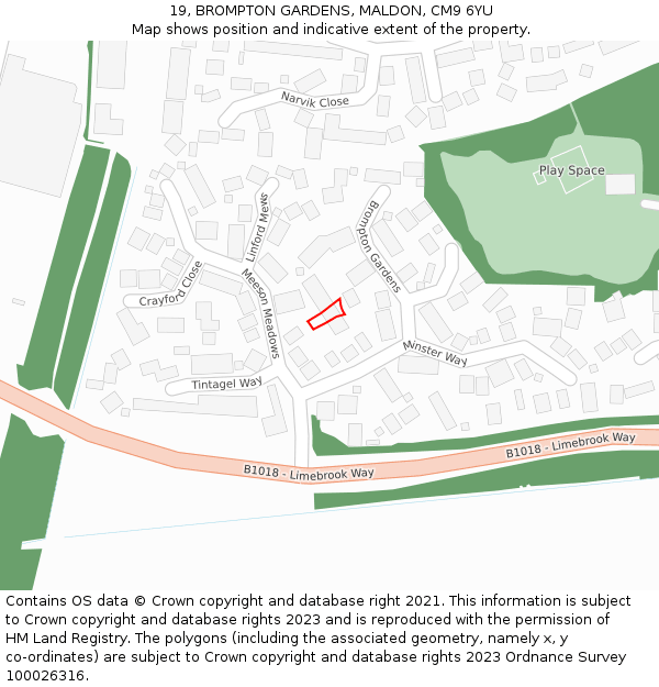 19, BROMPTON GARDENS, MALDON, CM9 6YU: Location map and indicative extent of plot