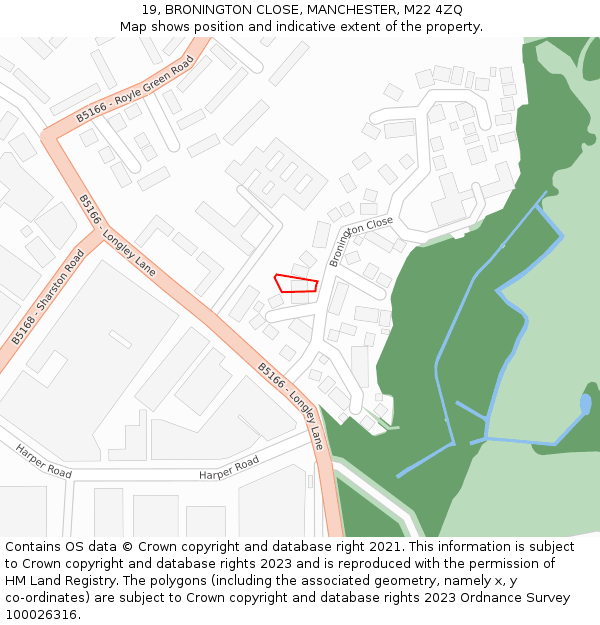 19, BRONINGTON CLOSE, MANCHESTER, M22 4ZQ: Location map and indicative extent of plot