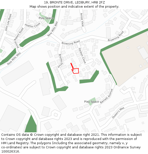 19, BRONTE DRIVE, LEDBURY, HR8 2FZ: Location map and indicative extent of plot