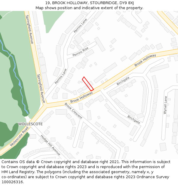 19, BROOK HOLLOWAY, STOURBRIDGE, DY9 8XJ: Location map and indicative extent of plot