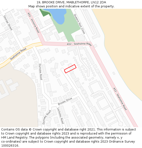 19, BROOKE DRIVE, MABLETHORPE, LN12 2DA: Location map and indicative extent of plot