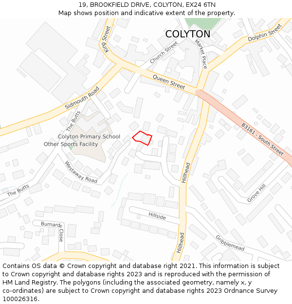 19, BROOKFIELD DRIVE, COLYTON, EX24 6TN: Location map and indicative extent of plot