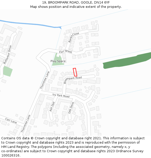 19, BROOMPARK ROAD, GOOLE, DN14 6YF: Location map and indicative extent of plot