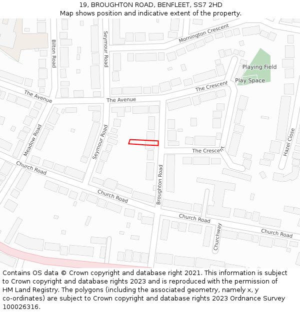 19, BROUGHTON ROAD, BENFLEET, SS7 2HD: Location map and indicative extent of plot