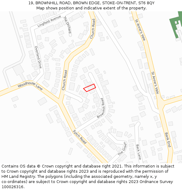 19, BROWNHILL ROAD, BROWN EDGE, STOKE-ON-TRENT, ST6 8QY: Location map and indicative extent of plot