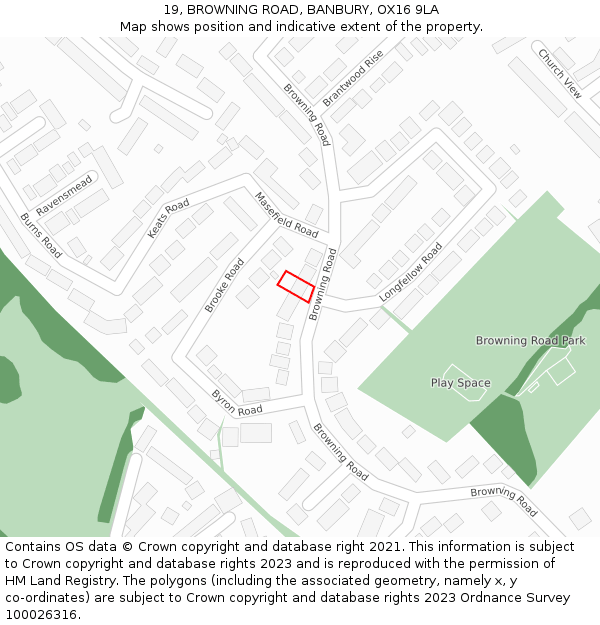 19, BROWNING ROAD, BANBURY, OX16 9LA: Location map and indicative extent of plot