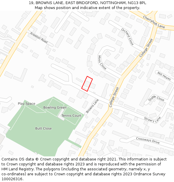 19, BROWNS LANE, EAST BRIDGFORD, NOTTINGHAM, NG13 8PL: Location map and indicative extent of plot