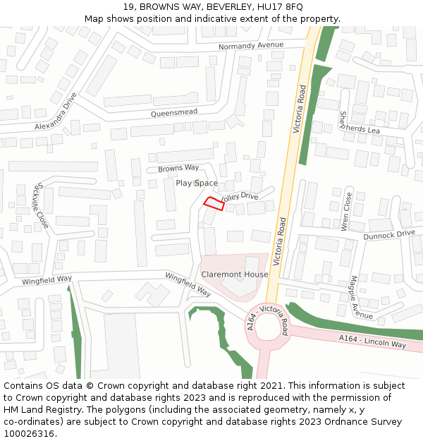 19, BROWNS WAY, BEVERLEY, HU17 8FQ: Location map and indicative extent of plot