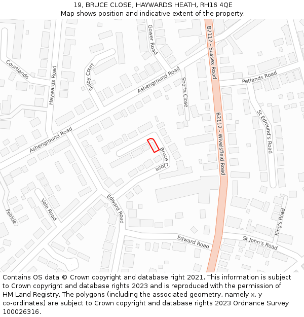 19, BRUCE CLOSE, HAYWARDS HEATH, RH16 4QE: Location map and indicative extent of plot